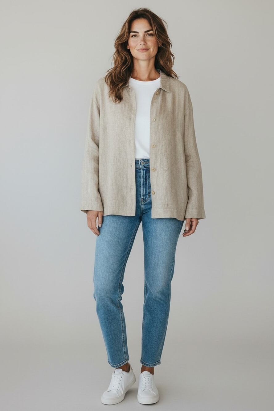 B6 NWT EILEEN FISHER Neutral Khaki Washed Org Delave Linen Shirt-Jacket Size M